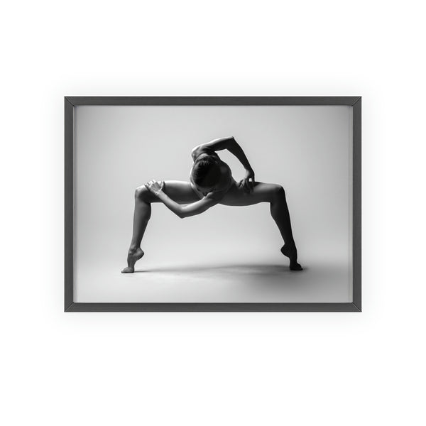 A black and white print of a twisted body with wooden frame 4